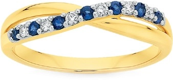 9ct Gold Natural Sapphire & .10ct Diamond Crossover Ring