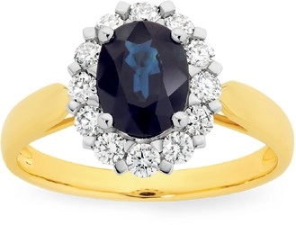 9ct Gold Natural Sapphire & .50ct Diamond Ring