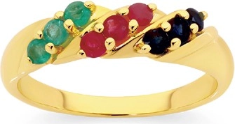 9ct Gold Natural Sapphire, Ruby, Emerald Wave Ring