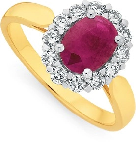 9ct Gold Oval Ruby & .50ct Diamond Ring