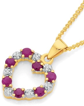 9ct Gold Ruby & Diamond Heart Pendant