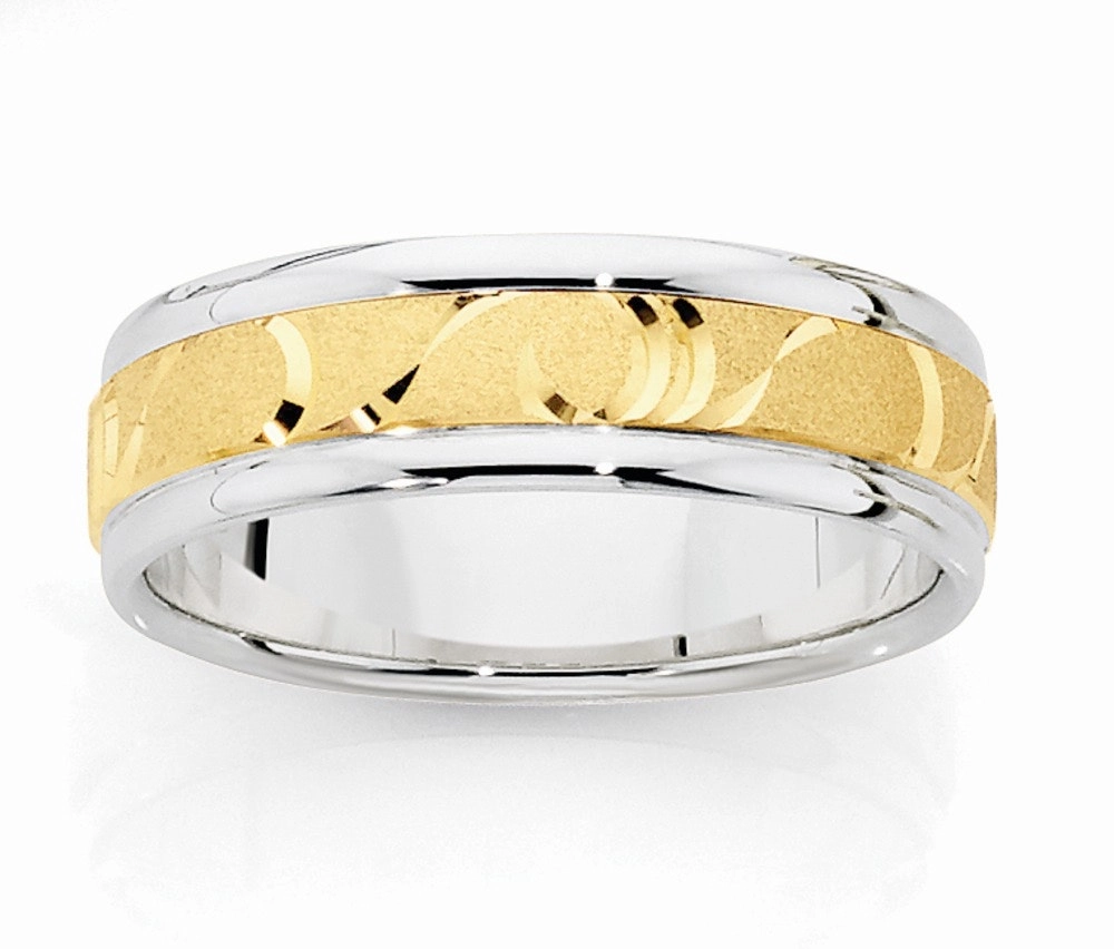 9ct Gold & Sterling Silver Wave Patterned Men's Ring