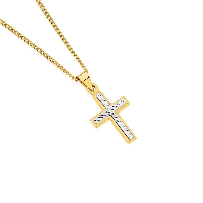 9ct Gold Two Tone 15mm Cross Pendant