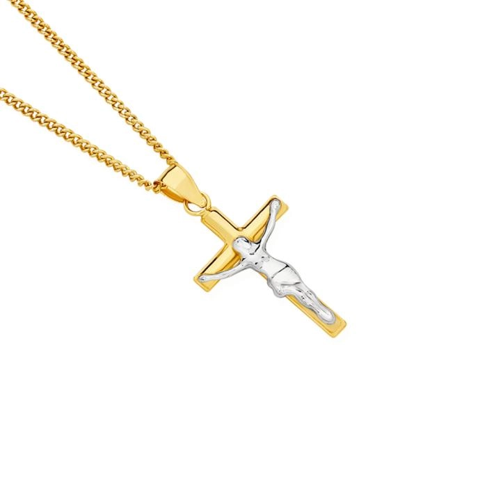 9ct Gold Two Tone 18mm Crucifix Pendant