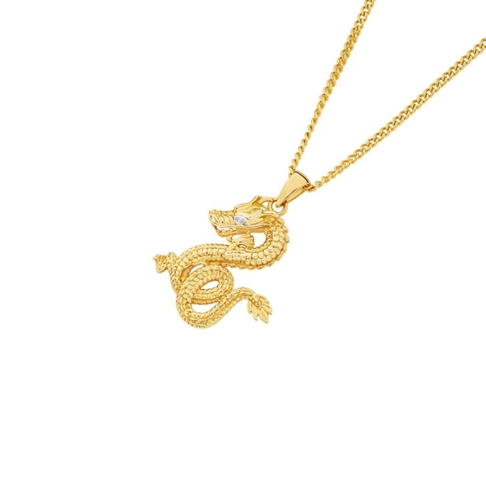 9ct Gold Two Tone Diamond-cut Dragon Men's Pendant