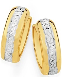 9ct Gold Two Tone Diamond-Cut Huggie Earrings