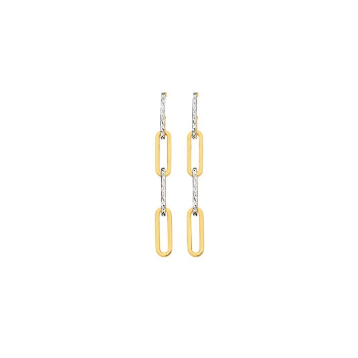 9ct Gold Two Tone Diamond Cut & Polished Multi Paperclip Drop Stud