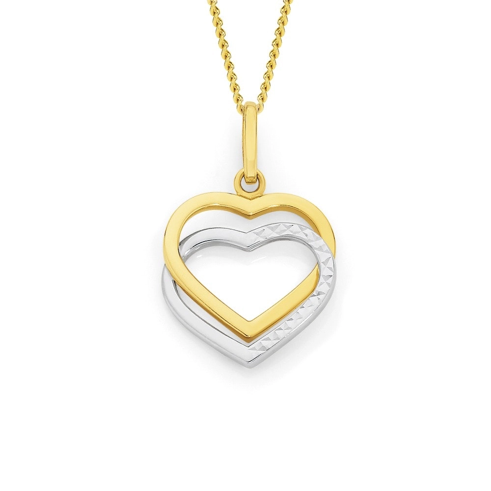 9ct Gold Two Tone Double Heart Pendant