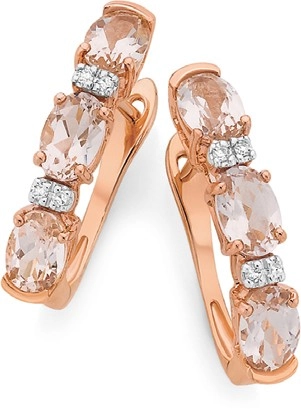 9ct Rose Gold Morganite with Diamond Accents Huggie Earrings