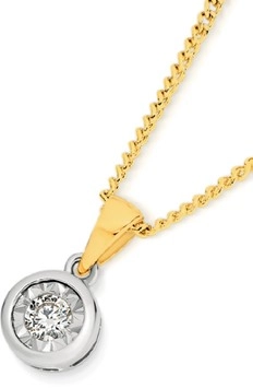 9ct Two Tone Gold Diamond Bezel Set Pendant