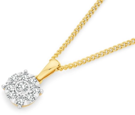 9ct Two Tone Gold Diamond Cluster Pendant