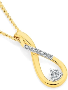 9ct Two Tone Gold Diamond Infinity Twist Pendant