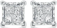 9ct Two Tone Gold Diamond Invisible Princess Cut Stud Earrings