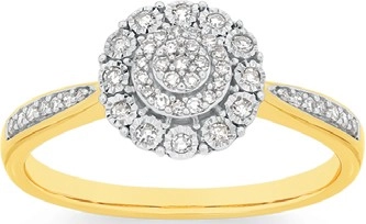 9ct Two Tone Gold Diamond Round Cluster Ring