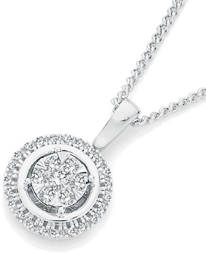 9ct White Gold Diamond Cluster Pendant