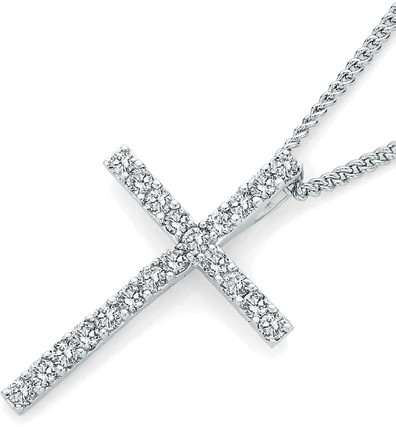 9ct White Gold Diamond Cross Pendant