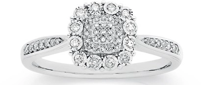 9ct White Gold Diamond Cushion Cluster Ring