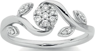 9ct White Gold Diamond Flower & Leaf Ring