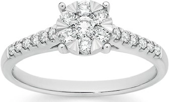 9ct White Gold Diamond Round Cluster Ring