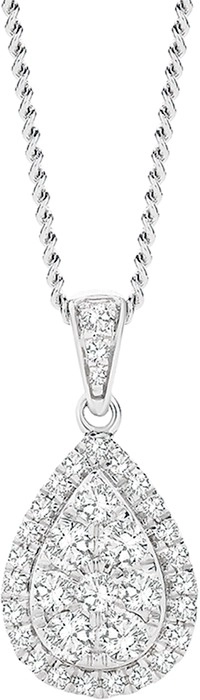 9ct White Gold Diamond Teardrop Pendant