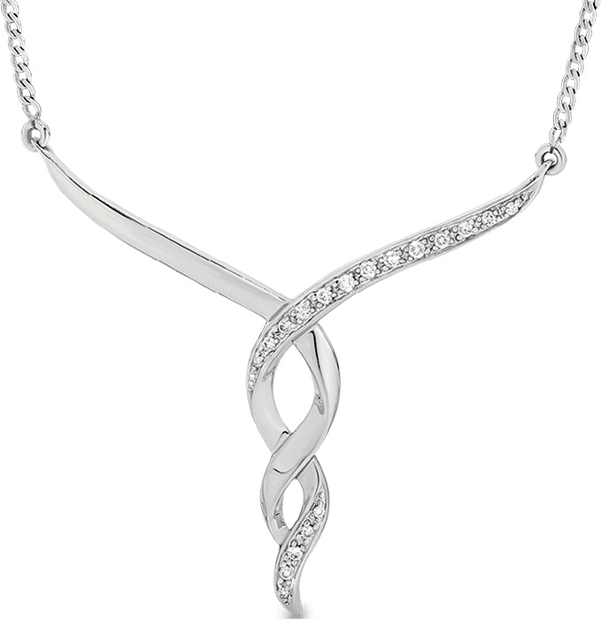 9ct White Gold Diamond Twist Necklet