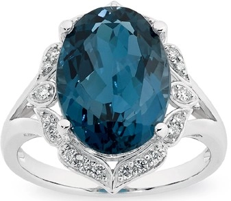 9ct White Gold London Blue Topaz & .10ct Diamonds Ring