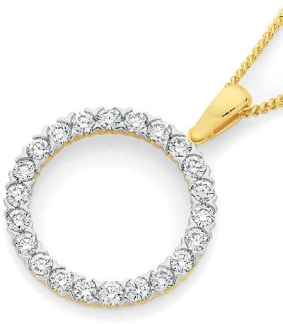 Alora 10ct Gold 1 Carat TW Lab Grown Diamond Circle Pendant