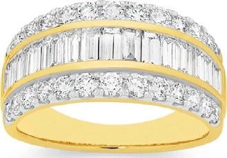 Alora 10ct Gold 2 Carats TW Lab Grown Diamond Three Row Dress Band