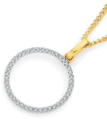 Exquisites 9ct Gold Diamond Circle Pendant