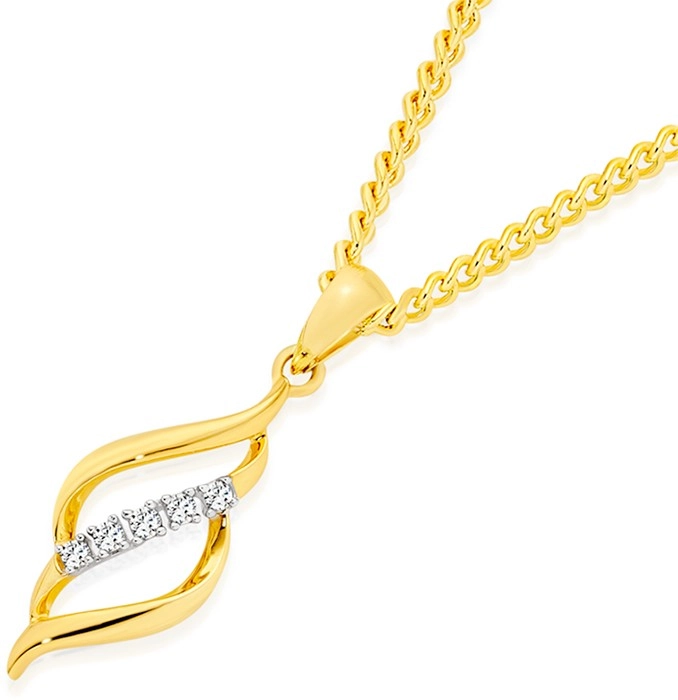 Exquisites 9ct Gold Diamond Flame Pendant