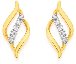 Exquisites 9ct Gold Diamond Flame Stud Earrings