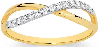 Exquisites 9ct Gold Diamond Open Crossover Ring