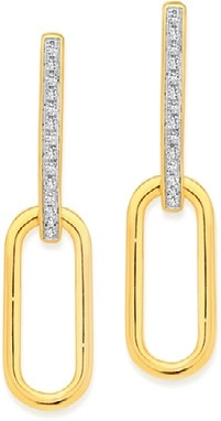 Exquisites 9ct Gold Diamond Paperclip Link Huggie Earrings