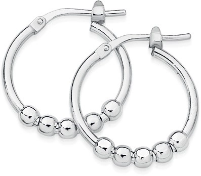 Sterling Silver 15mm 5 Ball Fine Hoop Earrings