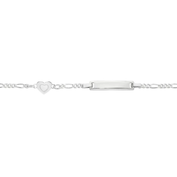 Sterling Silver 16cm Figaro 3+1 Heart Charm Rectangle ID Bracelet