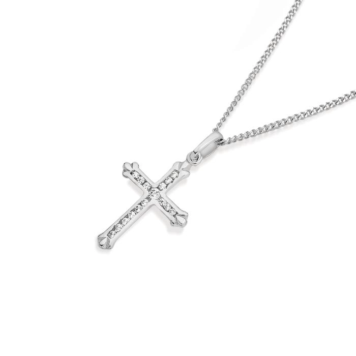 Sterling Silver 20mm Chanel Set Cubic Zirconia Cross Pendant