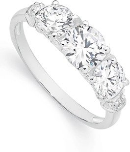 Sterling Silver 3 Stone Cubic Zirconia & Shoulder Dress Ring