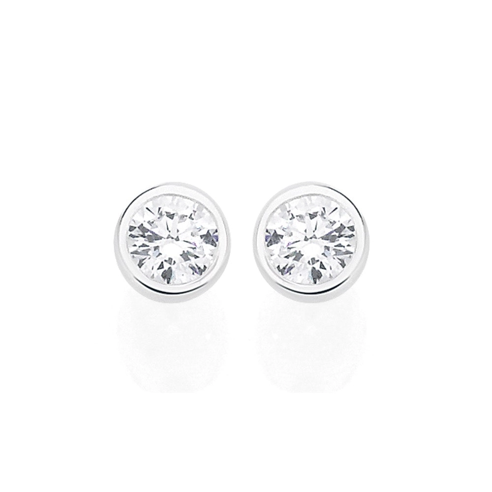 Sterling Silver 4mm Cubic Zirconia Bezel Studs