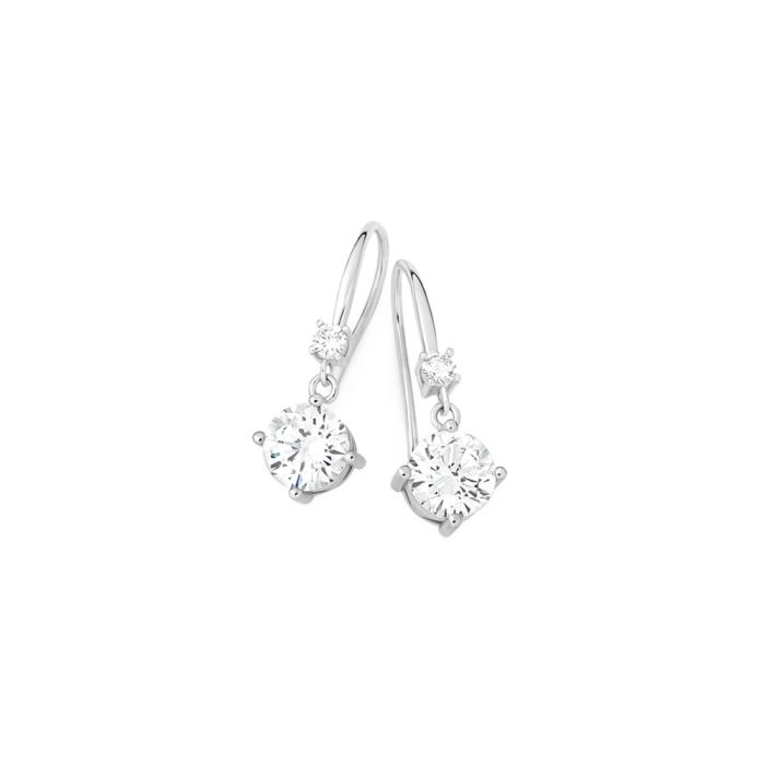 Sterling Silver 7mm Cubic Zirconia Hook Drop Earrings