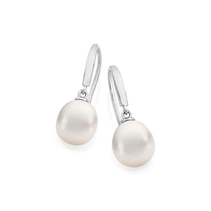 Sterling Silver 9X9.5mm Cultured F/W Pearl Drop Earrings