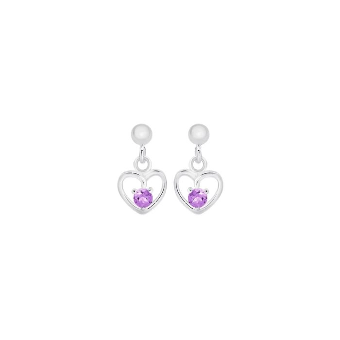 Sterling Silver Amethyst Open Heart Drop Earrings