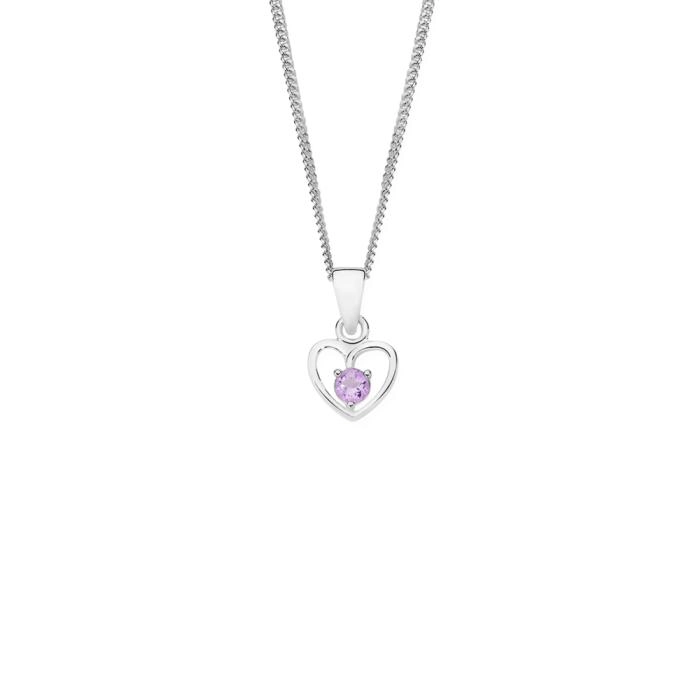 Sterling Silver Amethyst Open Heart Pendant