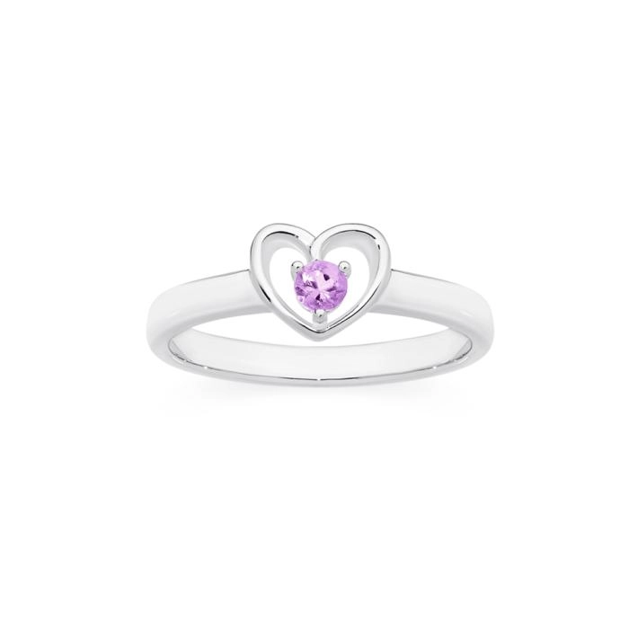 Sterling Silver Amethyst Open Heart Ring