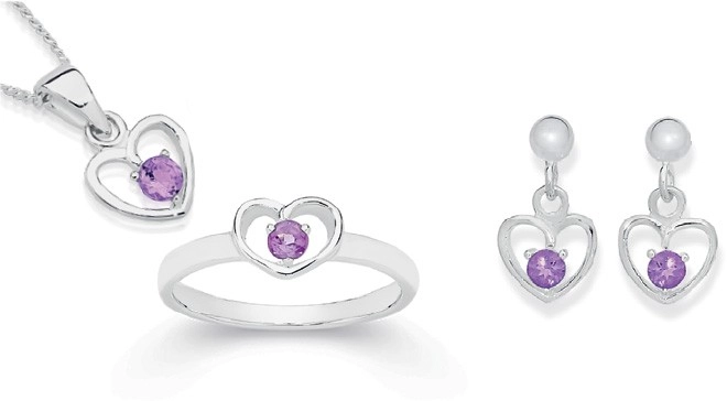 Sterling Silver Amethyst Open Heart Set of 3