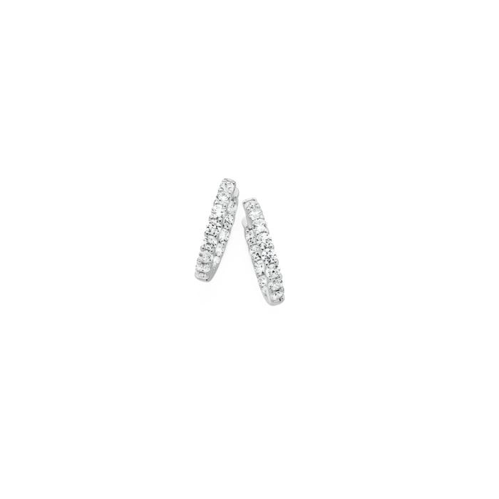 Sterling Silver Cubic Zirconia Claw Set Starburst Side Hoops