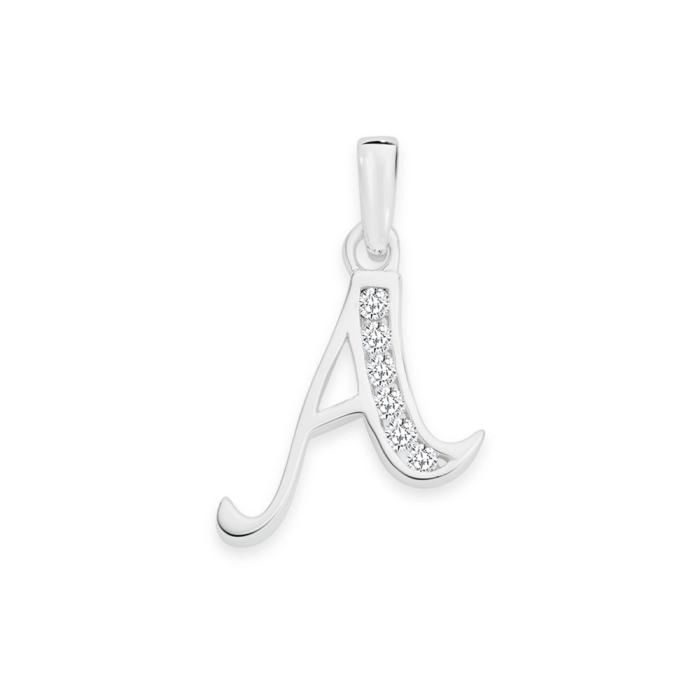 Sterling Silver Cubic Zirconia Script Initial A Pendant