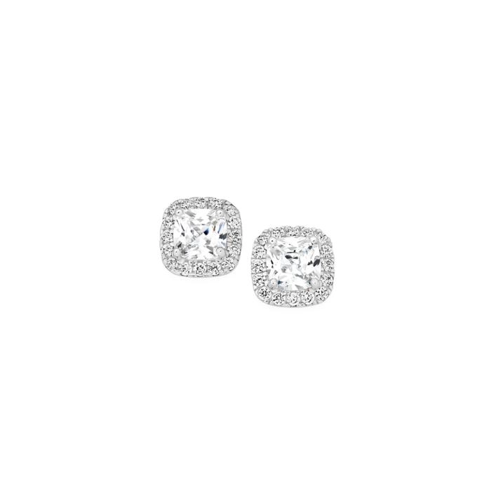 Sterling Silver Cubic Zirconia Small Cushion Cluster Earrings Stud Earrings