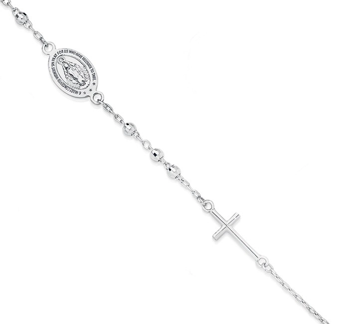 Sterling Silver Miraculous & Cross Bracelet