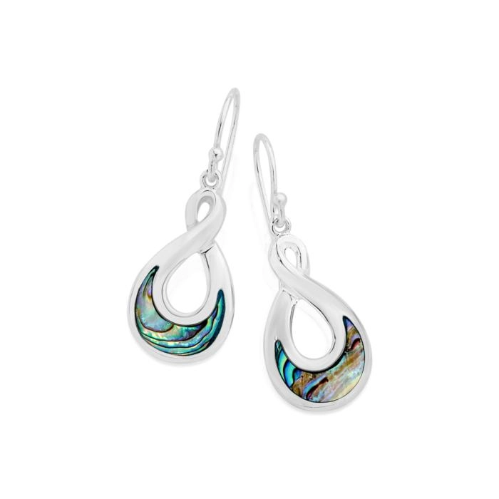 Sterling Silver Paua Shell Infinity Drop Earrings