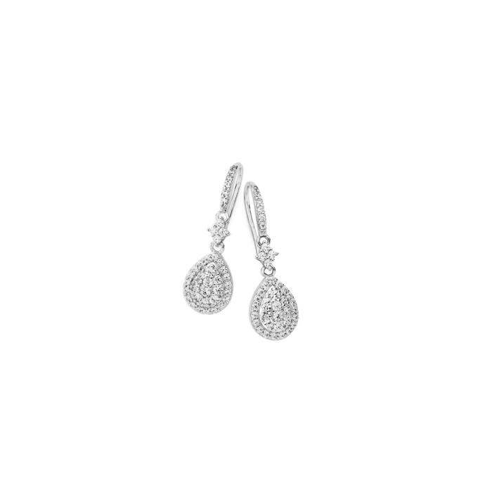 Sterling Silver Pear Cubic Zirconia Fancy Cluster Hook Earrings